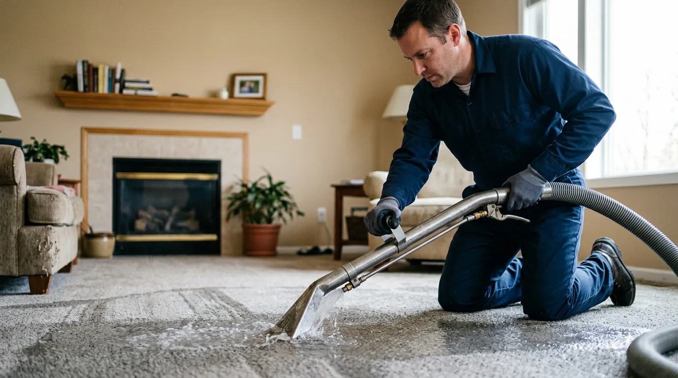Water damage restoration technician working near Plains, KS